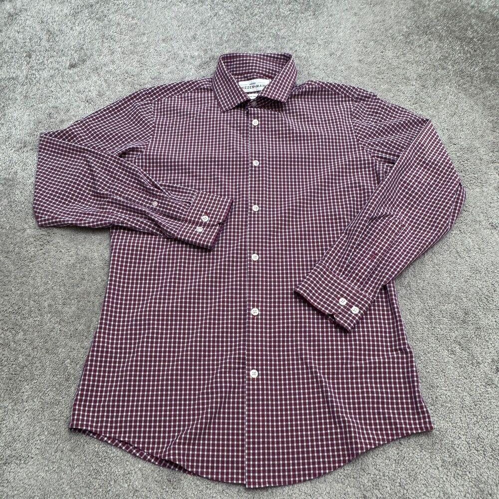 Mizzen + Main Trim Fit Leeward Button Up Shirt Men Medium Red Blue Check Stretch